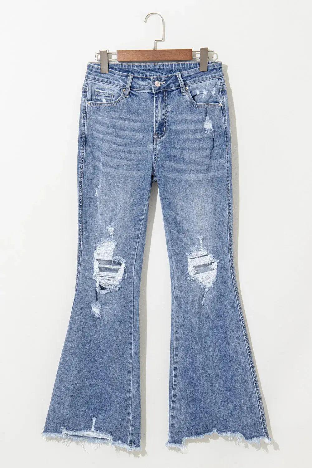 Distressed Raw Hem Bootcut Jeans - Clothes For Her Online Store