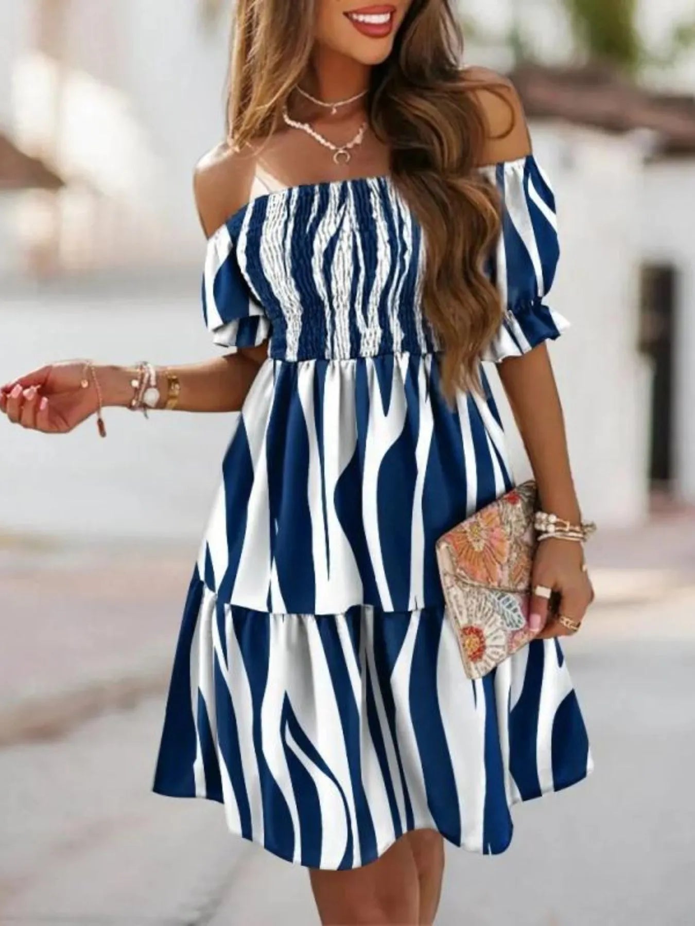 Off Shoulder Smocked Summer Dress
