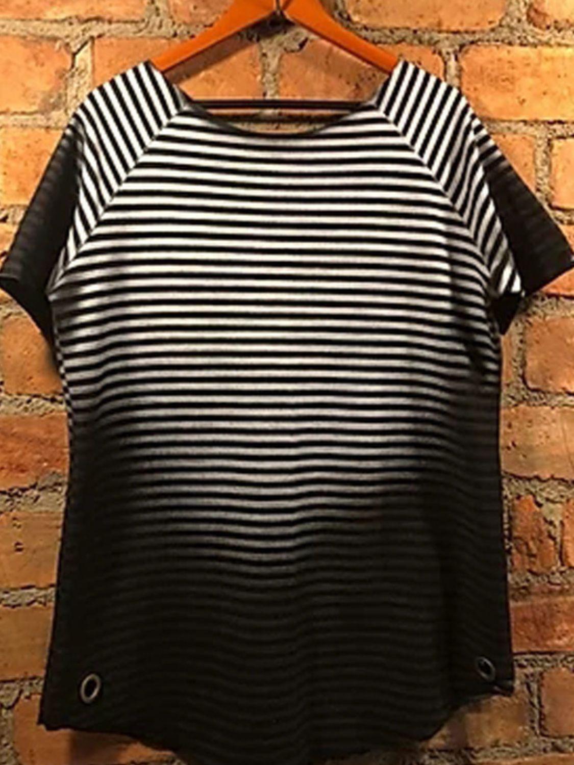 Men's Full Size Round Neck Short Sleeve Striped T-Shirt Plus Size