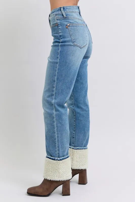 Judy Blue Full Size High Waist Shearling Cuff Straight Plus Size