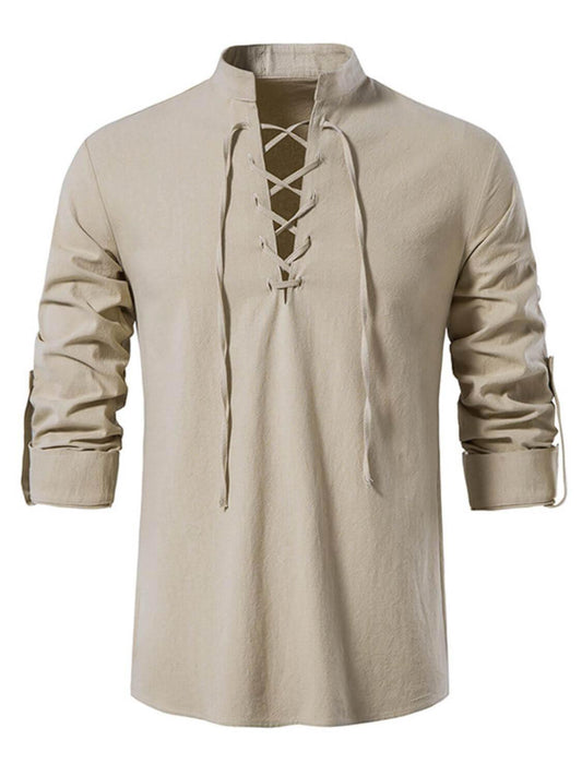 Men's Lace Up Long Sleeve Blouse - Clothes For Her Online Store