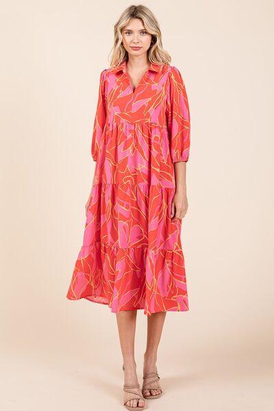 Mittoshop Tiered Printed Collared Neck Midi Dress - Clothes For Her Online Store