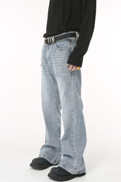 Washed Bootcut Men's Jeans with Pockets