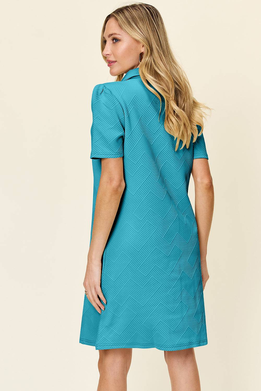 Double Take Full Size Texture Collared Neck Short Sleeve Dress - Clothes For Her Online Store