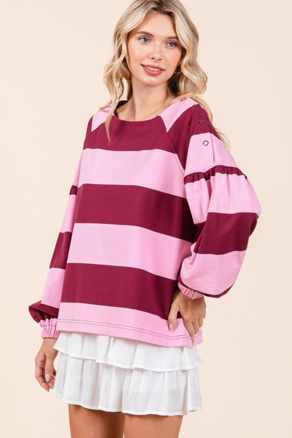 Mittoshop Striped Snap Shoulder Long Sleeve T-Shirt - Clothes For Her Online Store