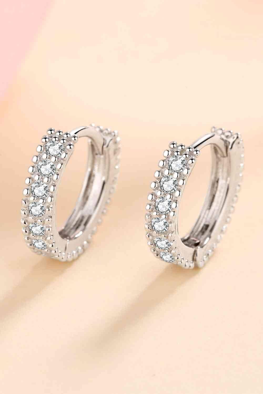 925 Sterling Silver Inlaid Moissanite Huggie Earrings - Clothes For Her Online Store