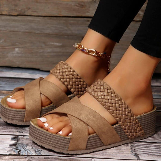 Crisscross Open Toe Platform Sandals - Clothes For Her Online Store