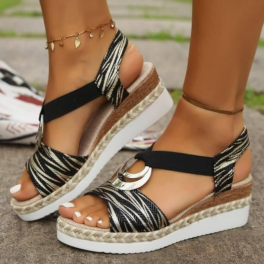 Peep Toe Wedge Sandals - Clothes For Her Online Store