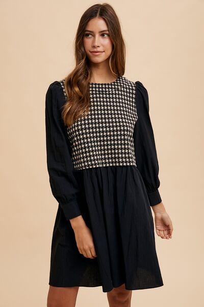 Annie Wear Tie Back Plaid Round Neck Mini Dress - Clothes For Her Online Store