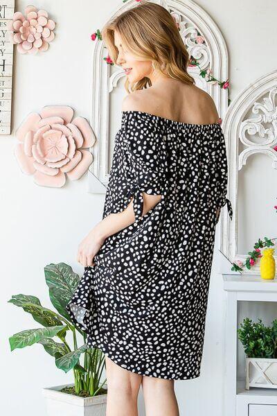 Heimish Full Size Short Sleeve Off Shoulder Animal Mini Dress Plus Size - Clothes For Her Online Store