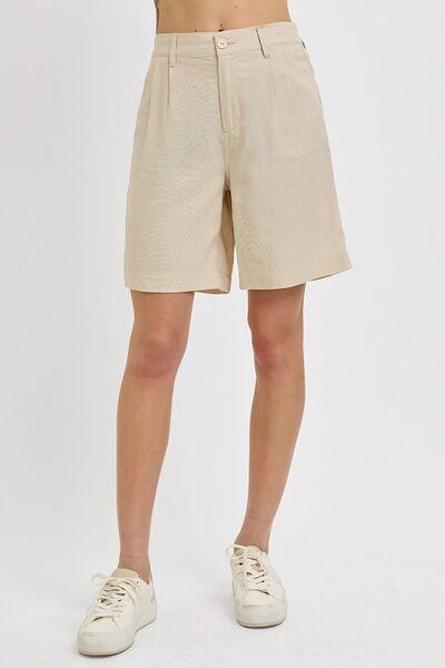 RISEN High Rise Pleated Front Shorts