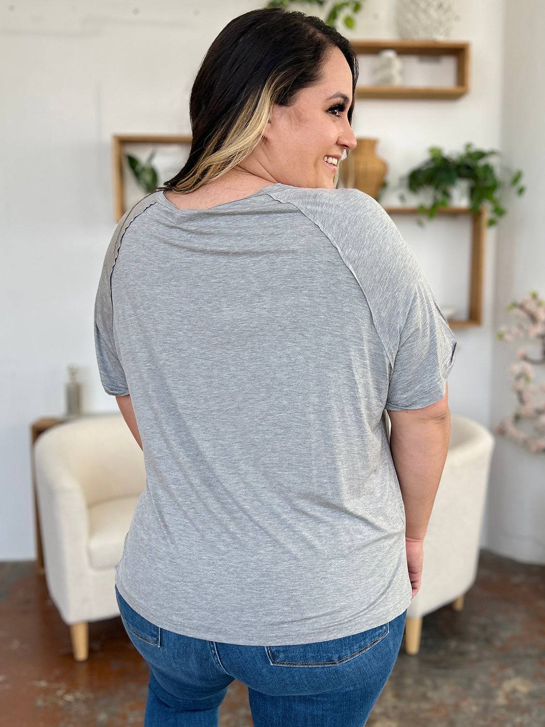 Basic Bae Full Size Bamboo Slit V-Neck Short Sleeve T-Shirt - Clothes For Her Online Store
