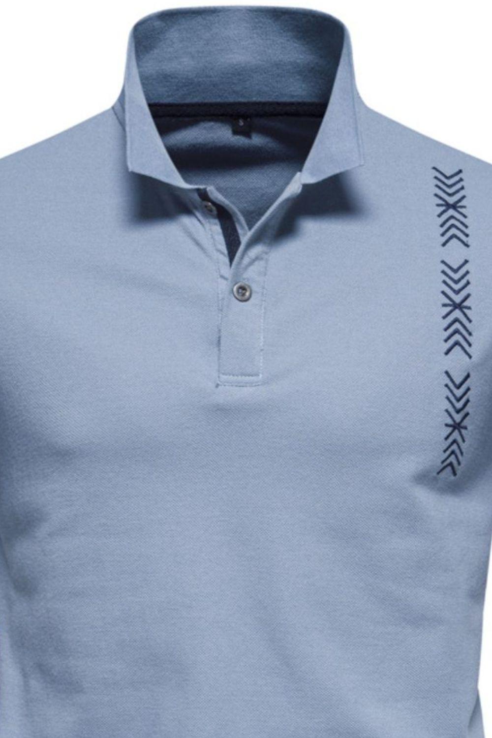 Men's Collared Neck Geometric Embroidered Polo