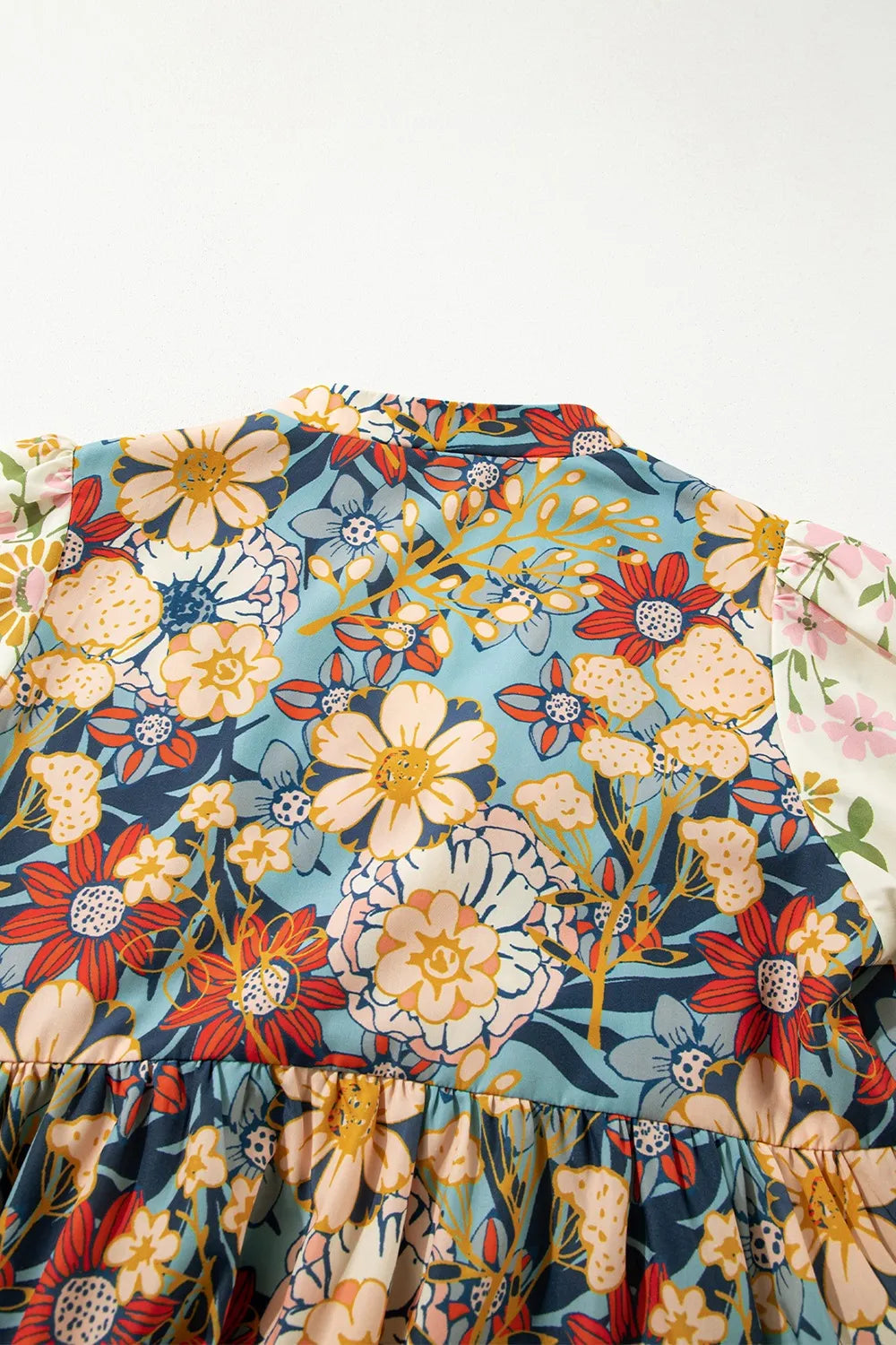 Printed Notched Flounce Sleeve Mini Dress