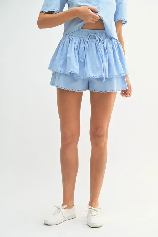 MABLE Collared Button Down Crop Top and Skort Set - Clothes For Her Online Store