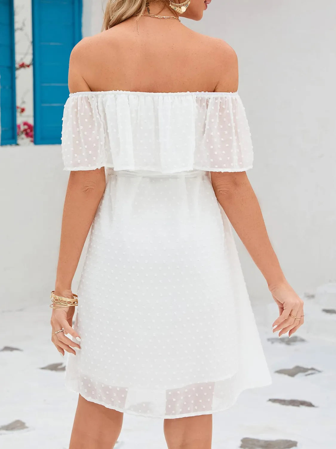 Off Should Short Sleeve Mini Dress