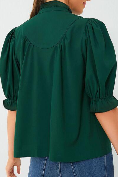 Puff Sleeve Frilled Trim Elegant Blouse