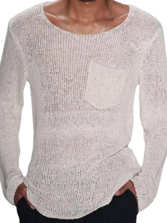 Men's Plus Size Round Neck Long Sleeve Knit T-Shirt - Clothes For Her Online Store