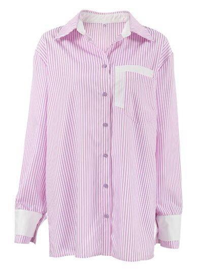 Striped Collared Neck Long Sleeve Shirt