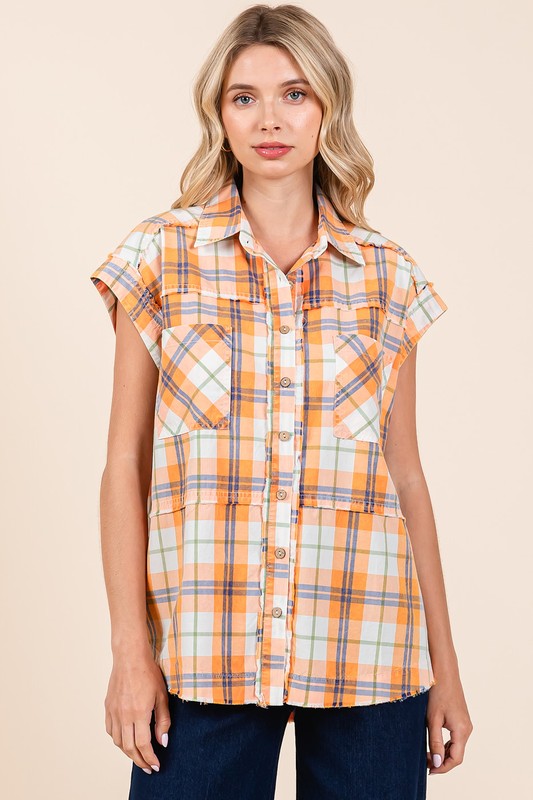 Mittoshop Mineral Wash Plaid Button Down Shirt - Clothes For Her Online Store