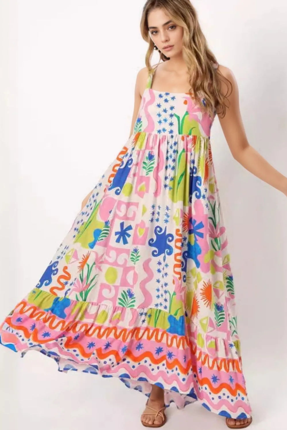 Floral Print Spaghetti Strap Summer Maxi Dress