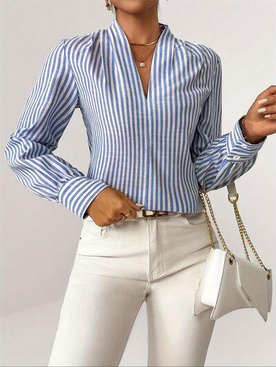 Striped Button Detail Long Sleeve Shirt