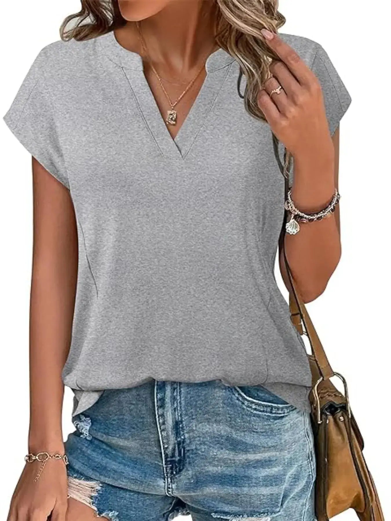 Casual Notched Short Sleeve Summer Blouse