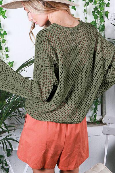 Hollow Out Long Sleeve Knit Cover Up - Clothes For Her Online Store