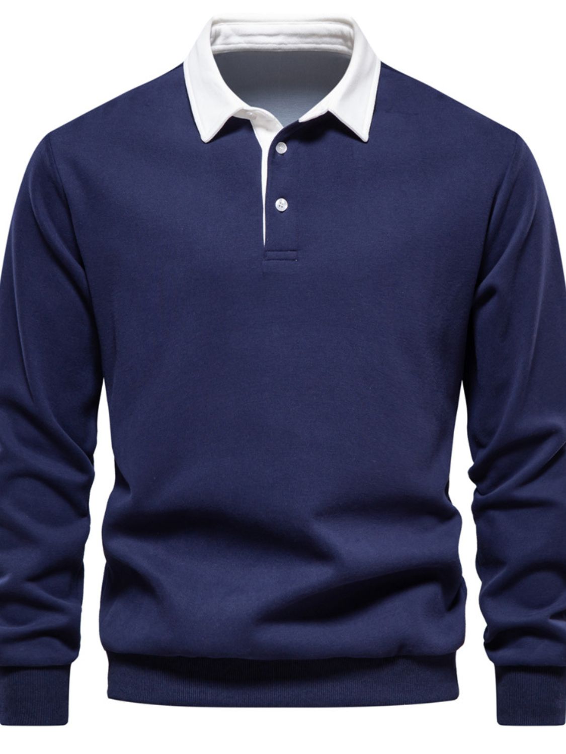 Men's Quarter Button Collared Neck Long Sleeve Polo