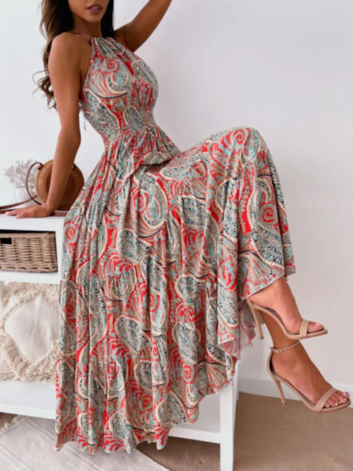 Printed Halter Neck Maxi Dress