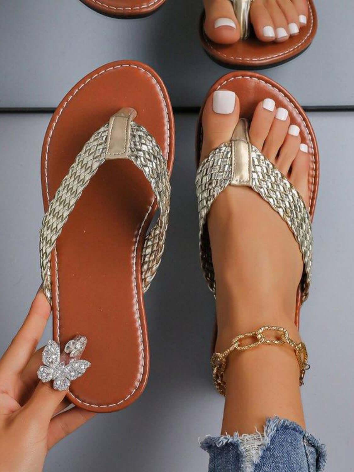 Braided Toe Post Flats Sandals