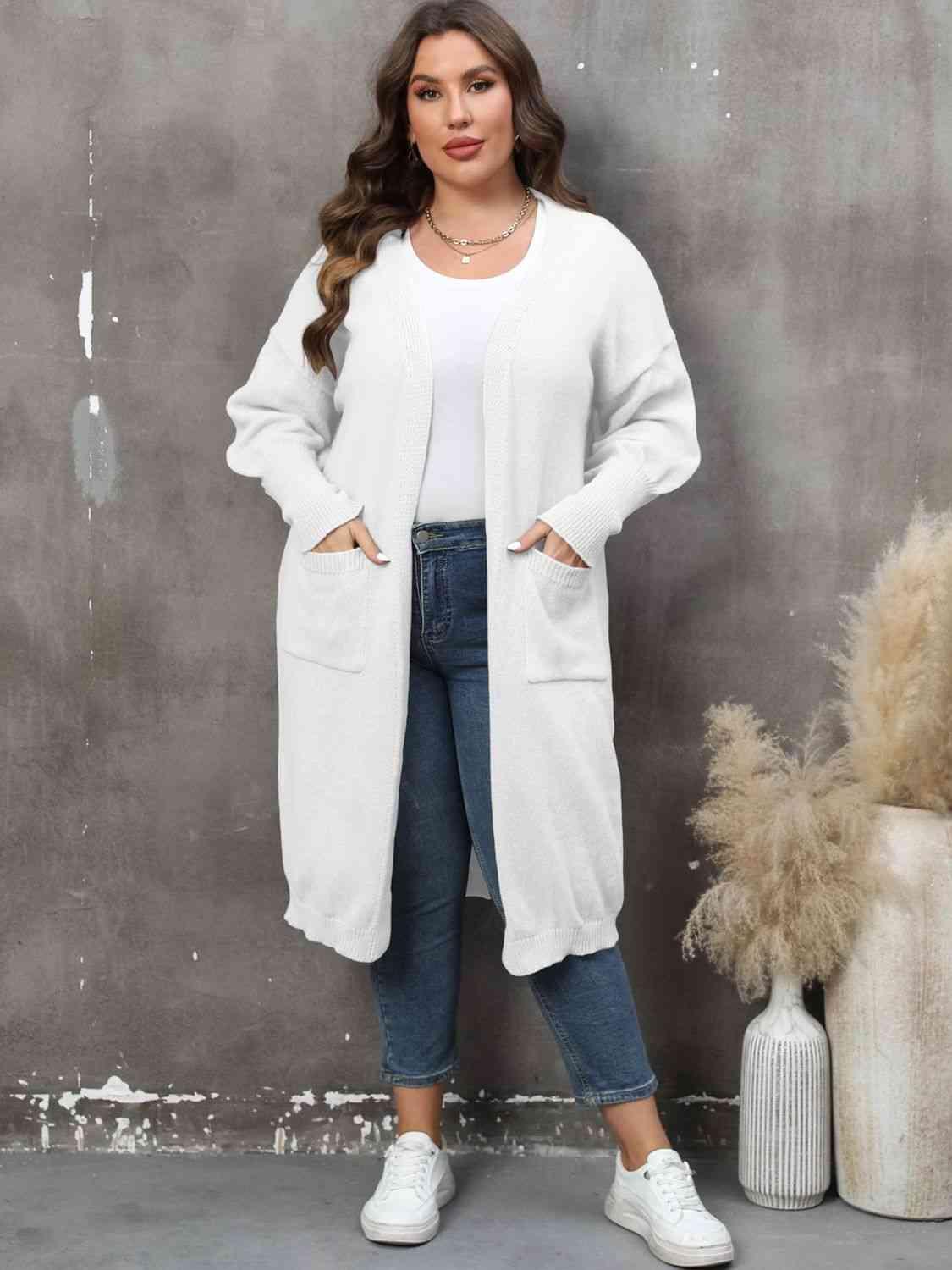 Plus Size Long Sleeve Pocketed Cardigan - Clothes For Her Online Store