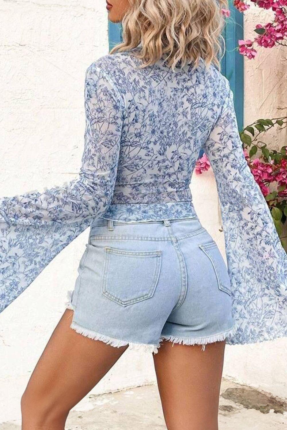 Printed Mock Neck Long Sleeve Blouse