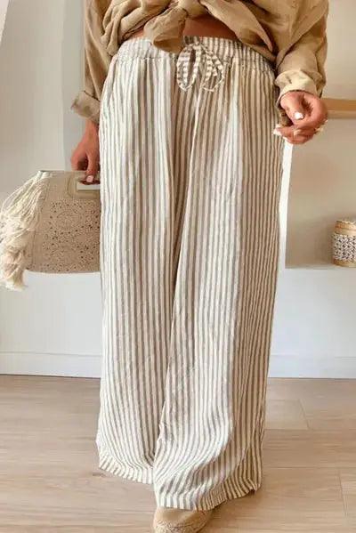 Plus Size Striped Wide Leg Pants - Clothes For Her Online Store