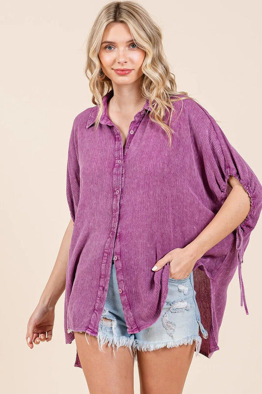 Mittoshop Mineral Wash Loose Fit Button Down Shirt