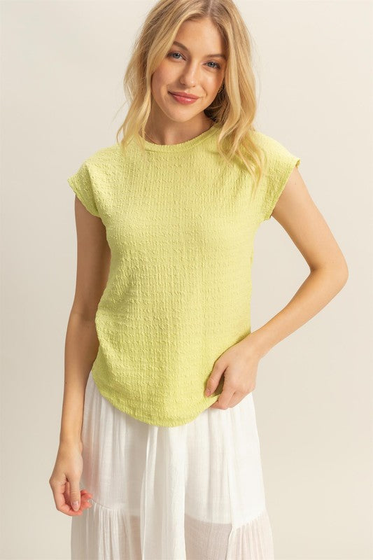 HYFVE Textured Round Neck Cap Sleeve Knit Top - Clothes For Her Online Store
