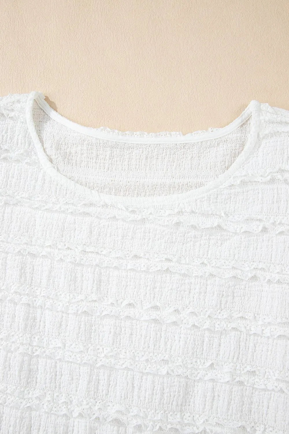 Frilled Lace Trim Bubble Sleeve Blouse