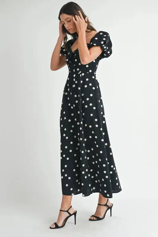MABLE Polka Dot Puff Sleeve Midi Dress - Clothes For Her Online Store