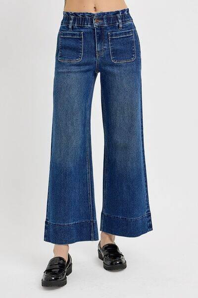 RISEN Elastic Band Wide Leg Jeans - Clothes For Her Online Store