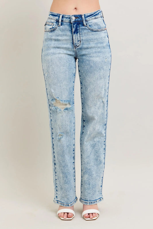 Judy Blue Full Size Hw Mineral Wash Destroy 90's Straight Jeans Plus Size