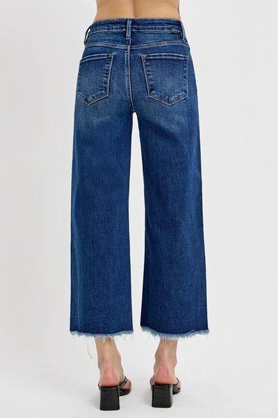 RISEN Raw Hem Wide Leg Attached Buckle Jeans - Clothes For Her Online Store