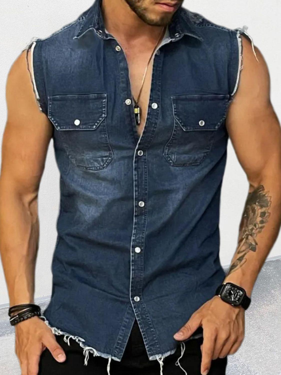 Men's Snap Down Sleeveless Denim Shirt - Clothes For Her Online Store