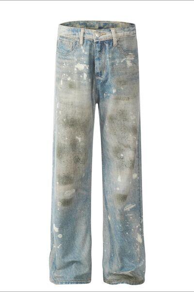 Men's Waste Soil Style Straight Leg Jeans