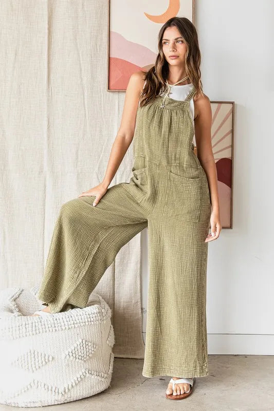 Mittoshop Textured Wide Leg Overalls - Clothes For Her Online Store
