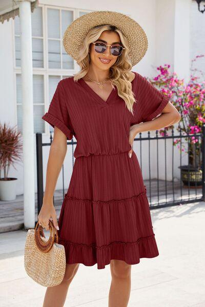 Frill Tiered Short Sleeve Mini Dress