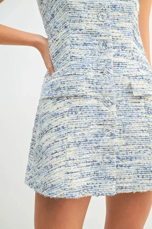 MABLE Tweed Sleeveless Button Down Mini Dress - Clothes For Her Online Store