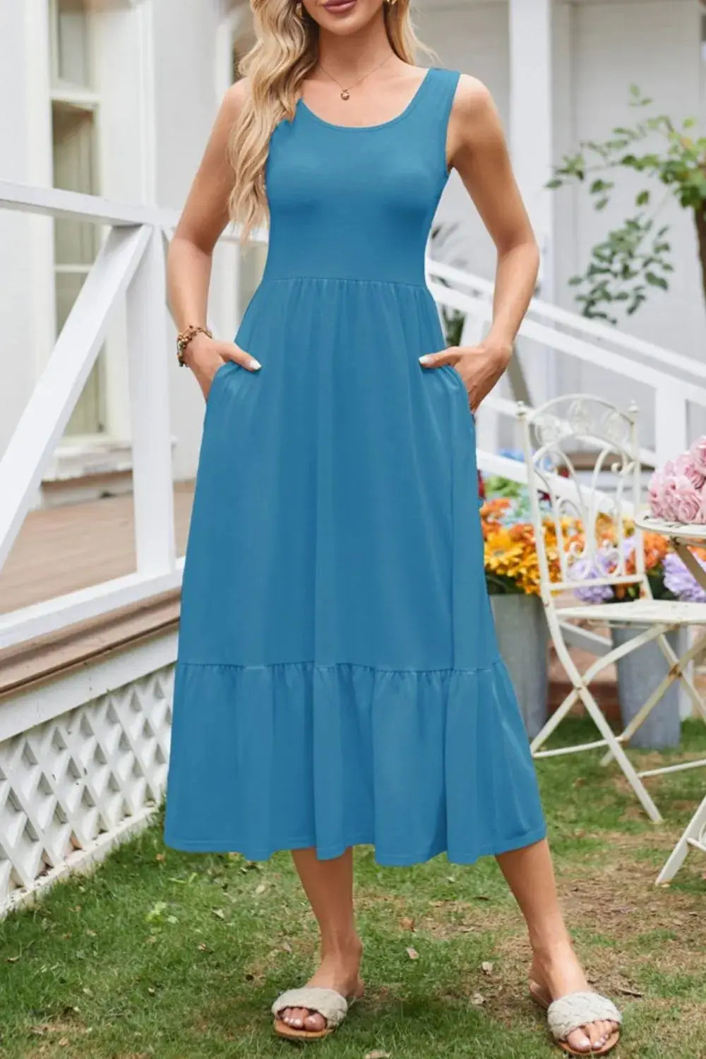 Round Neck Wide Strap Tank Dress - Clothes For Her Online Store