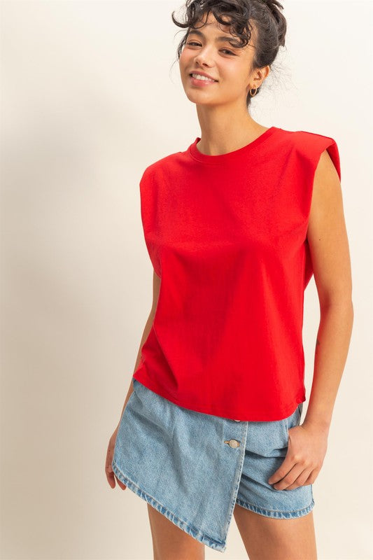 HYFVE Round Neck Shoulder Pad Sleeveless Top - Clothes For Her Online Store