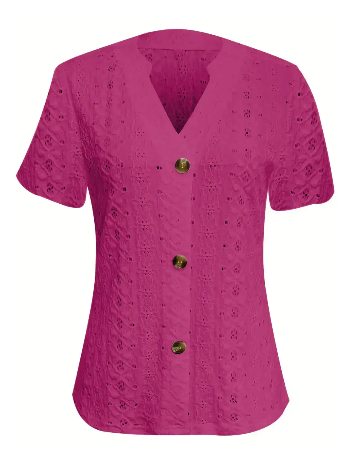 Openwork Notched Short Sleeve Top - Clothes For Her Online Store