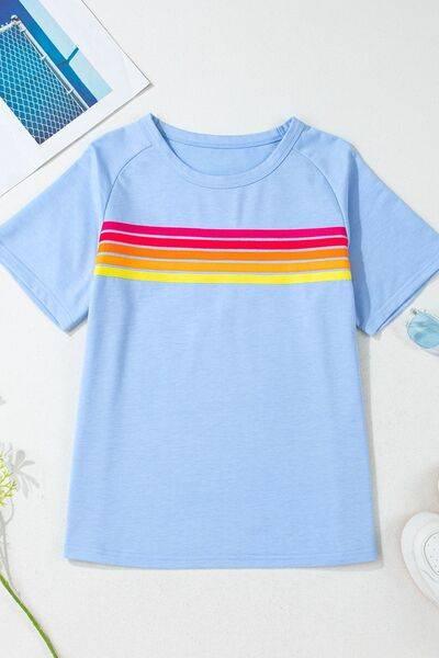 Striped Round Neck Short Sleeve T-Shirt